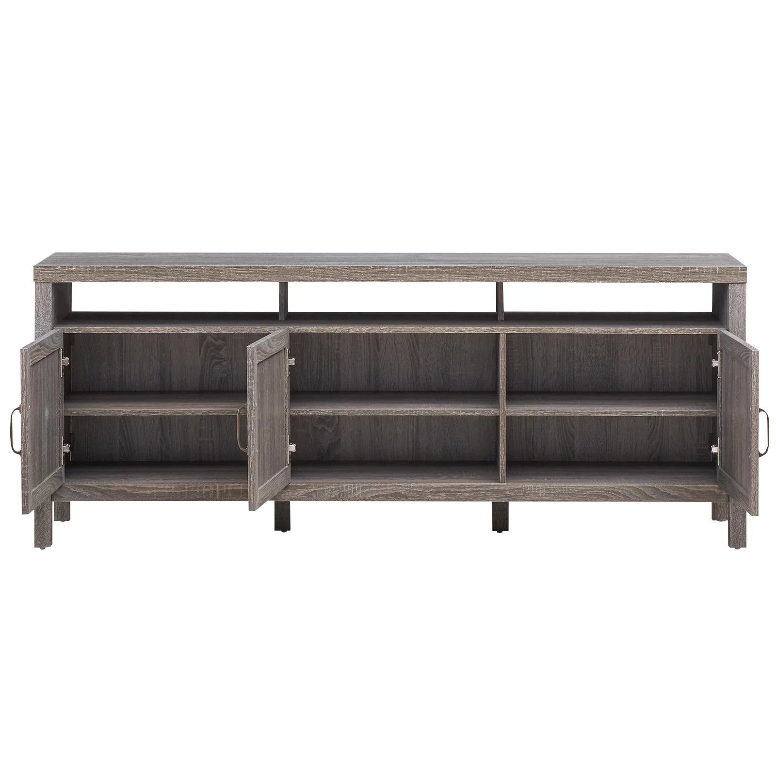 Universal TV Stand Cabinet Television Media Console with 3 Rattan Doors Grey - Puck's