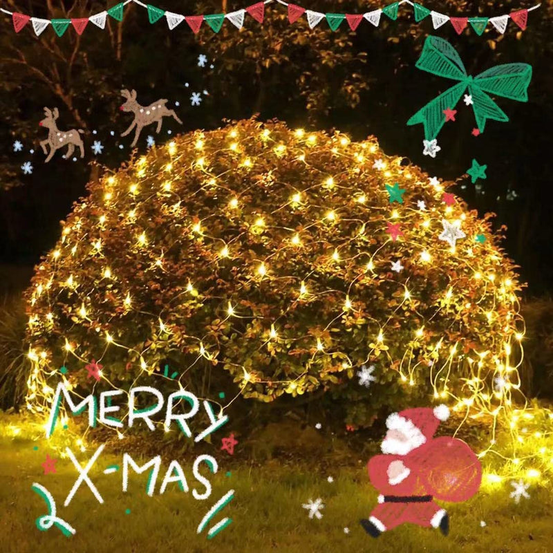 Net Lights Outdoor Mesh Lights, 200 LED 9.8Ft X 6.6Ft Christmas Net Lights Outdoor, 8 Modes Plug in Led Net Lights for Bushes Ceiling Hedge, Trees, Christmas Decoration (Warm White) - Puck's