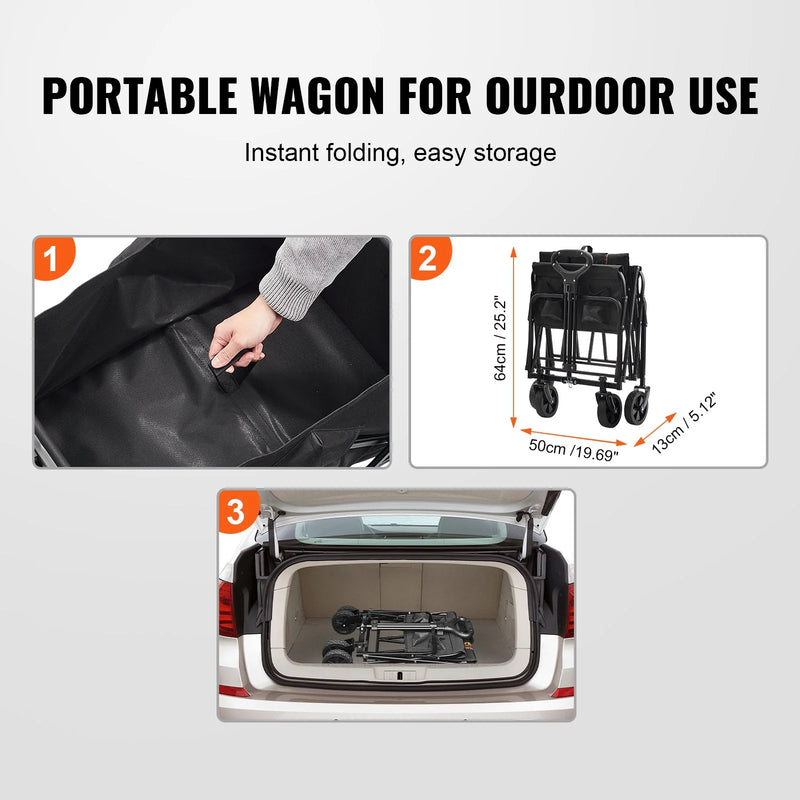VEVOR Collapsible Folding Wagon, 2 Cu.Ft Beach Wagon Cart with All-Terrain 5In Wheels, Heavy Duty Folding Wagon Cart 220 Lbs Weight Capacity with Drink Holders, Sports Wagon for Camping, Shopping, Gar - Puck's