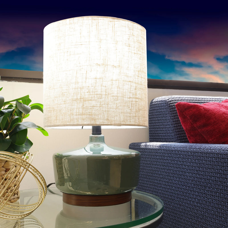 17" Tall Modern Mid-Century Ceramic Table Lamp with Wood Base - Puck's