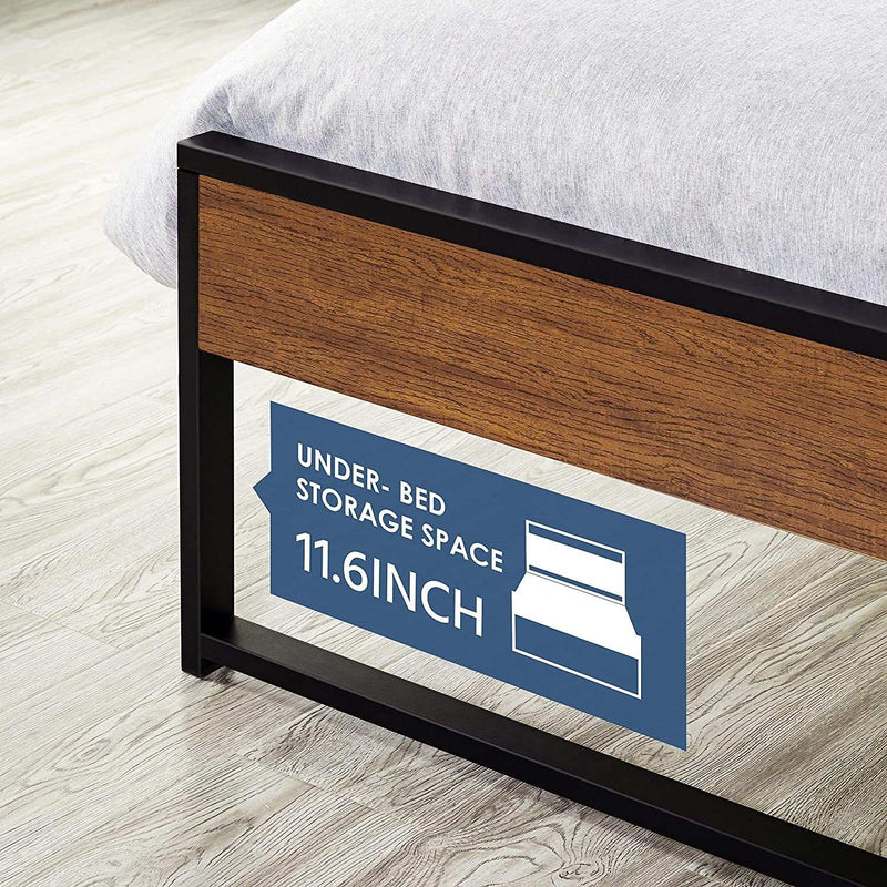 Twin Size Bed Frame, Single Metal Platform Bed with Rustic Wooden Headboard and Footboard, No Box Spring Needed/12 Inch Underbed Storage Space/No Noise/Easy Assembly, Walnut - Puck's