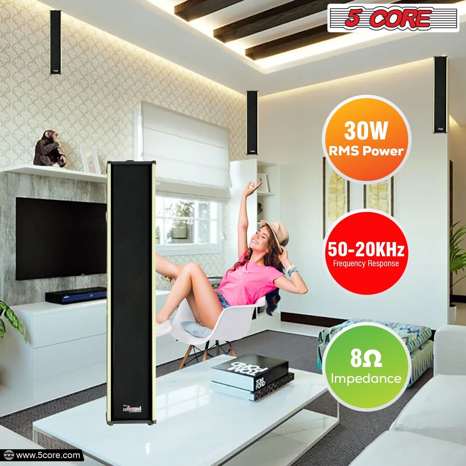 5Core Outdoor Speakers Stereo in Wall 300W Peak Passive Home Audio System - Puck's