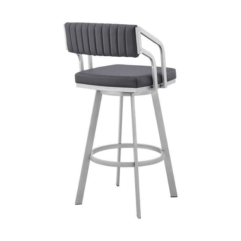 26" Slate Gray And Silver Iron Swivel Low Back Counter Height Bar Chair-4