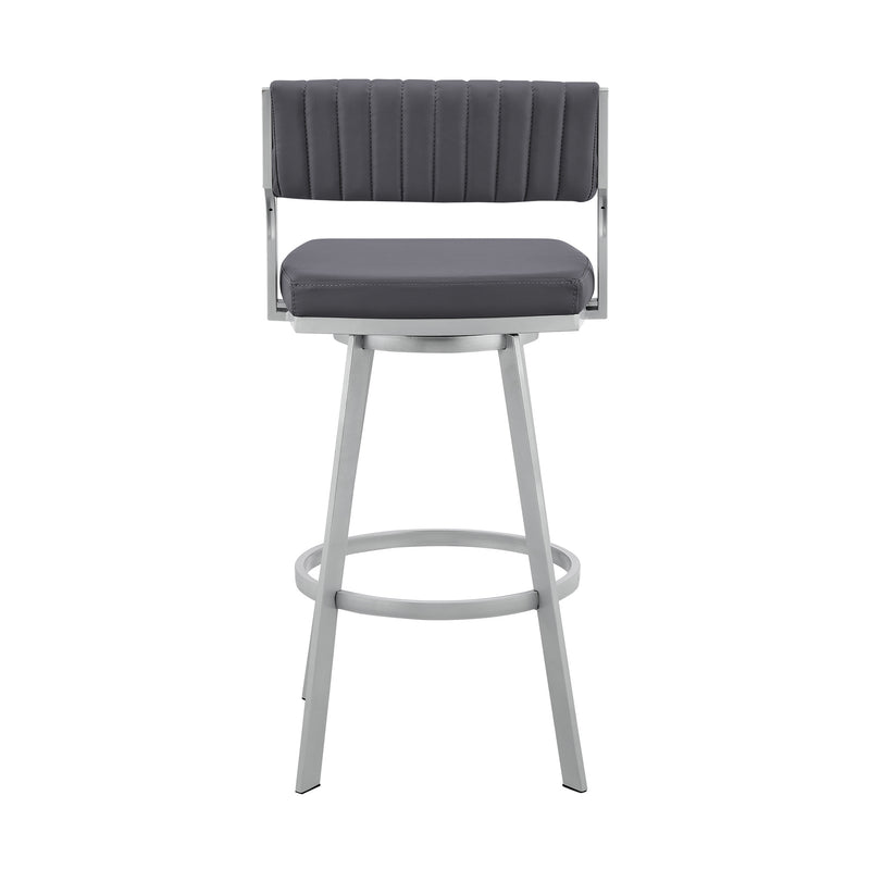 26" Slate Gray And Silver Iron Swivel Low Back Counter Height Bar Chair-5