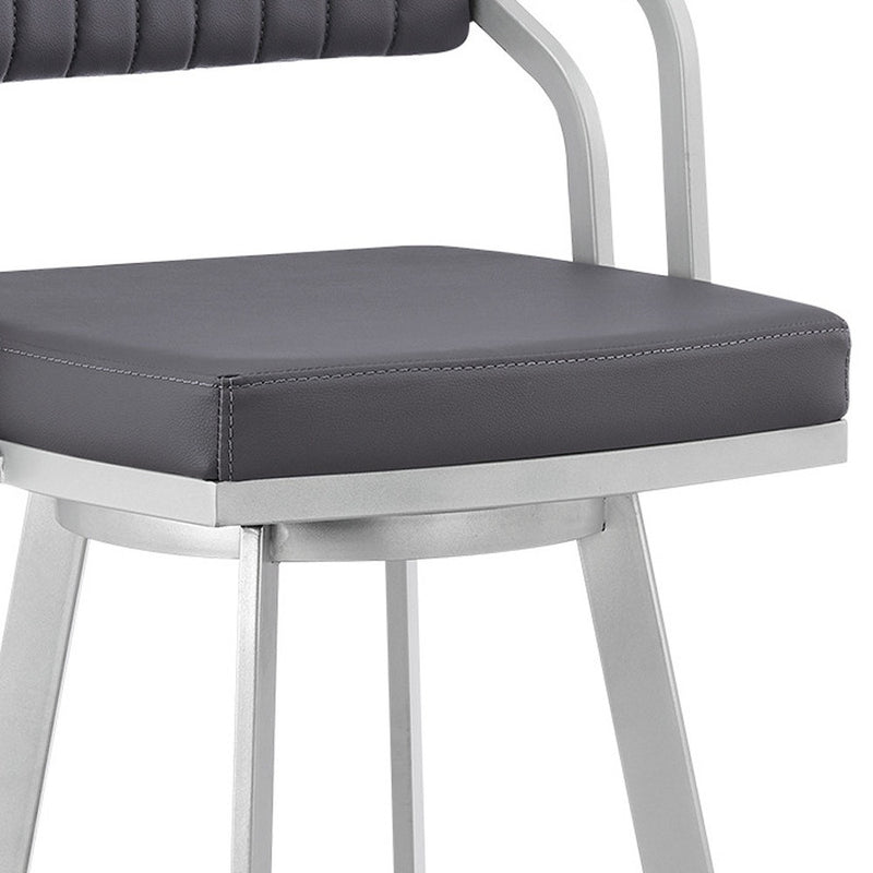 26" Slate Gray And Silver Iron Swivel Low Back Counter Height Bar Chair-7