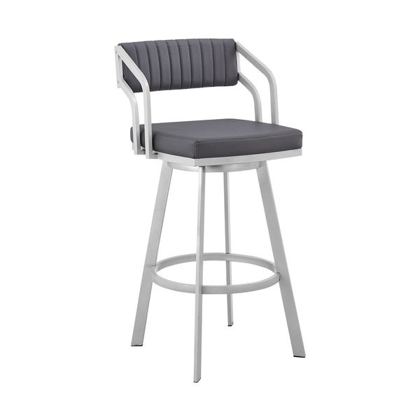 26" Slate Gray And Silver Iron Swivel Low Back Counter Height Bar Chair-0