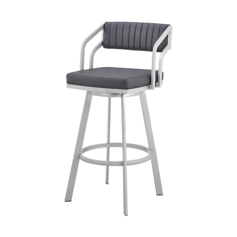 26" Slate Gray And Silver Iron Swivel Low Back Counter Height Bar Chair-6