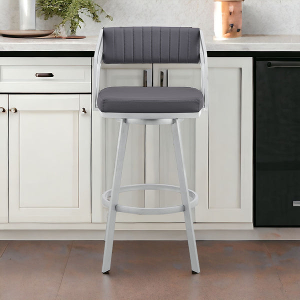 26" Slate Gray And Silver Iron Swivel Low Back Counter Height Bar Chair-1