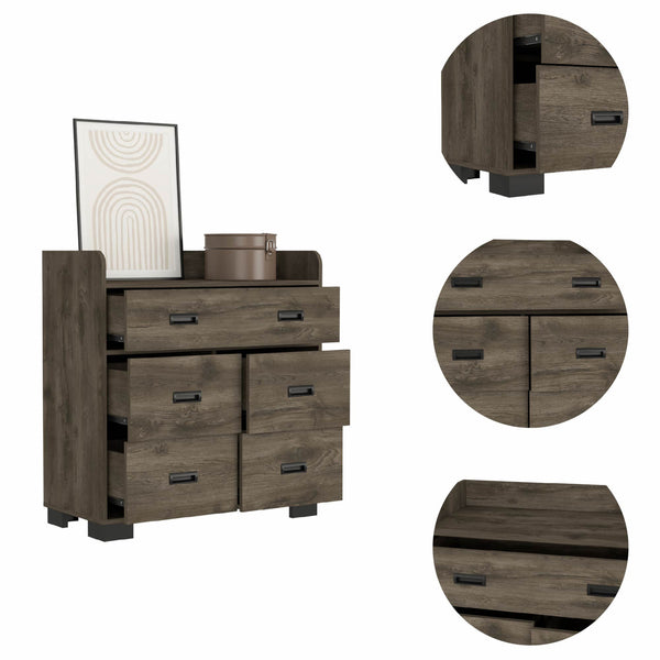 33" Dark Brown Manufactured Wood Five Drawer Dresser-1