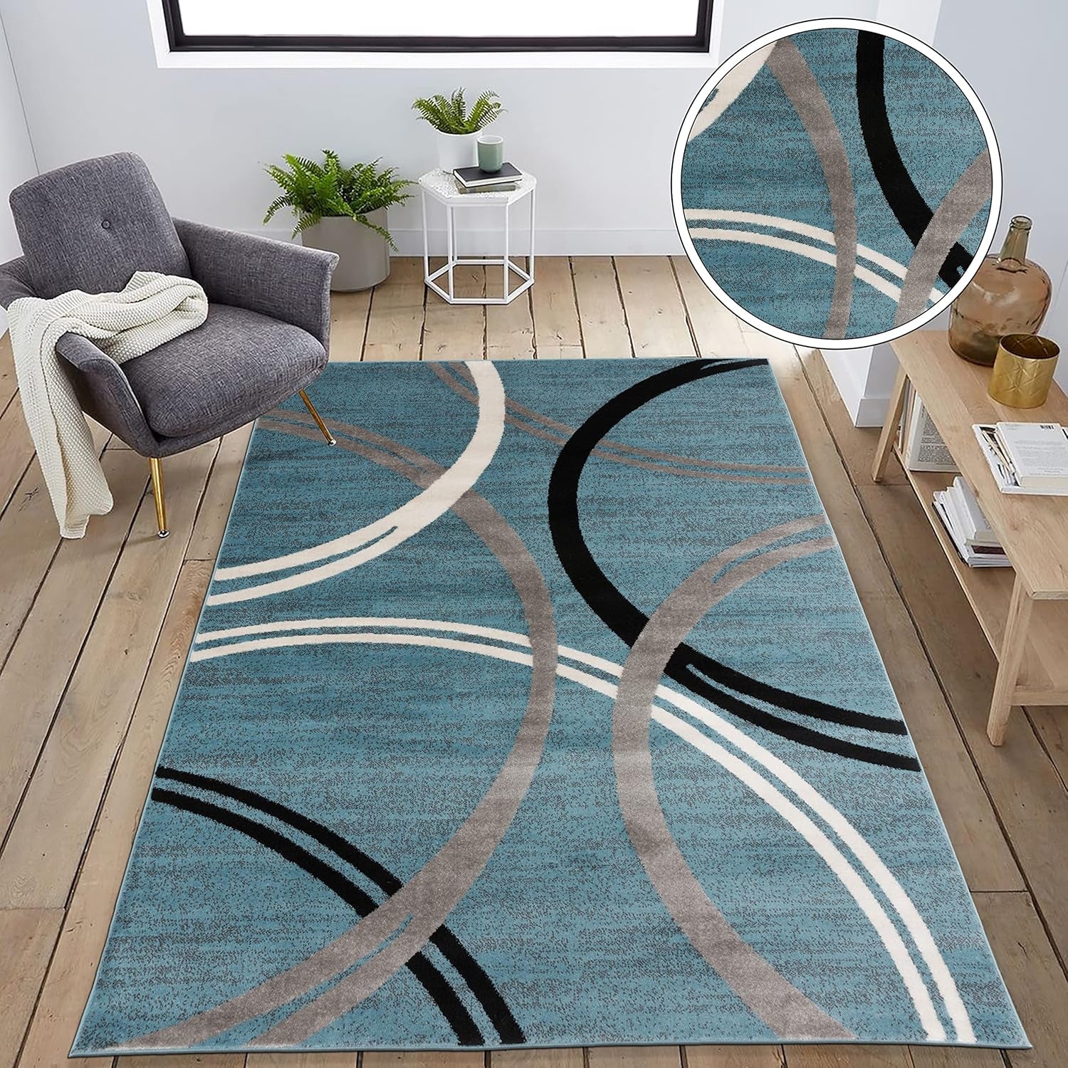 Modern Wavy Circles Design Area Rug 6'6" X 9' Blue - Puck's