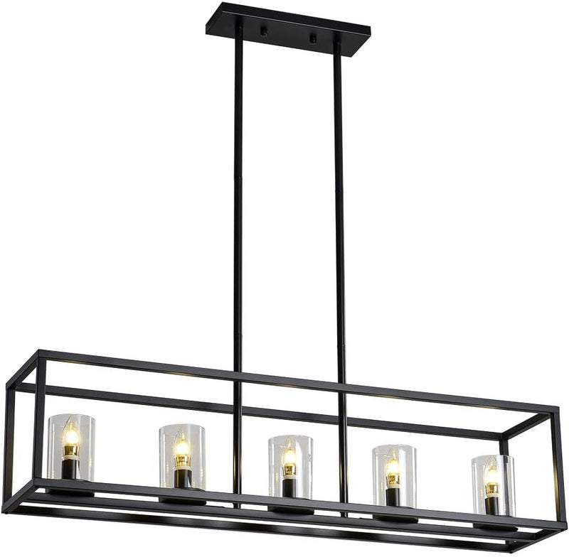 Kitchen Light Fixtures Chandeliers Modern Dining Room Lighting Fixture Hanging Black 5 Light Kitchen Island Cage Pendant Lighting Farmhouse Flush Mount Ceiling Light with Glass Shade - Puck's