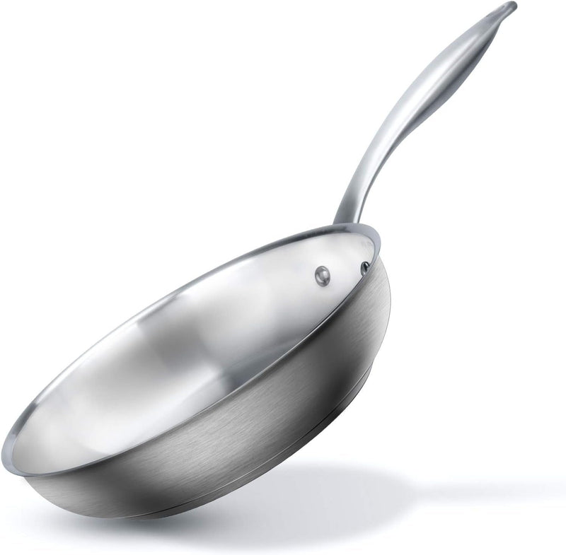 Tri-Ply Stainless Steel Frying Pan with Stay-Cool Handle, Professional 8 Inch Fry Pan with Induction Magnetic Bottom, Healthy Small Skillet, Dishwasher and Oven Safe - Puck's