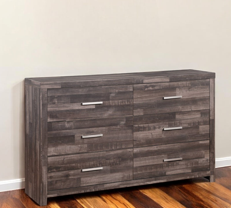 60" Dark Brown Solid and Manufactured Wood Six Drawer Double Dresser-0
