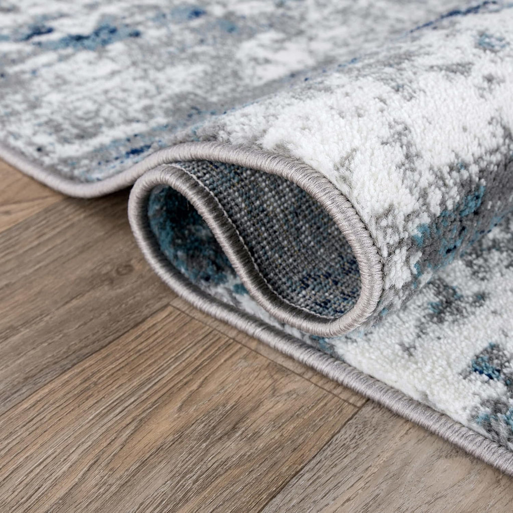 Distressed Abstract Watercolor Area Rug 5' X 7' Blue - Puck's