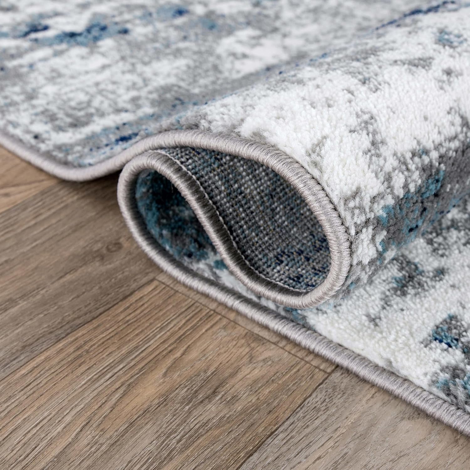 Distressed Abstract Watercolor Area Rug 5' X 7' Blue - Puck's