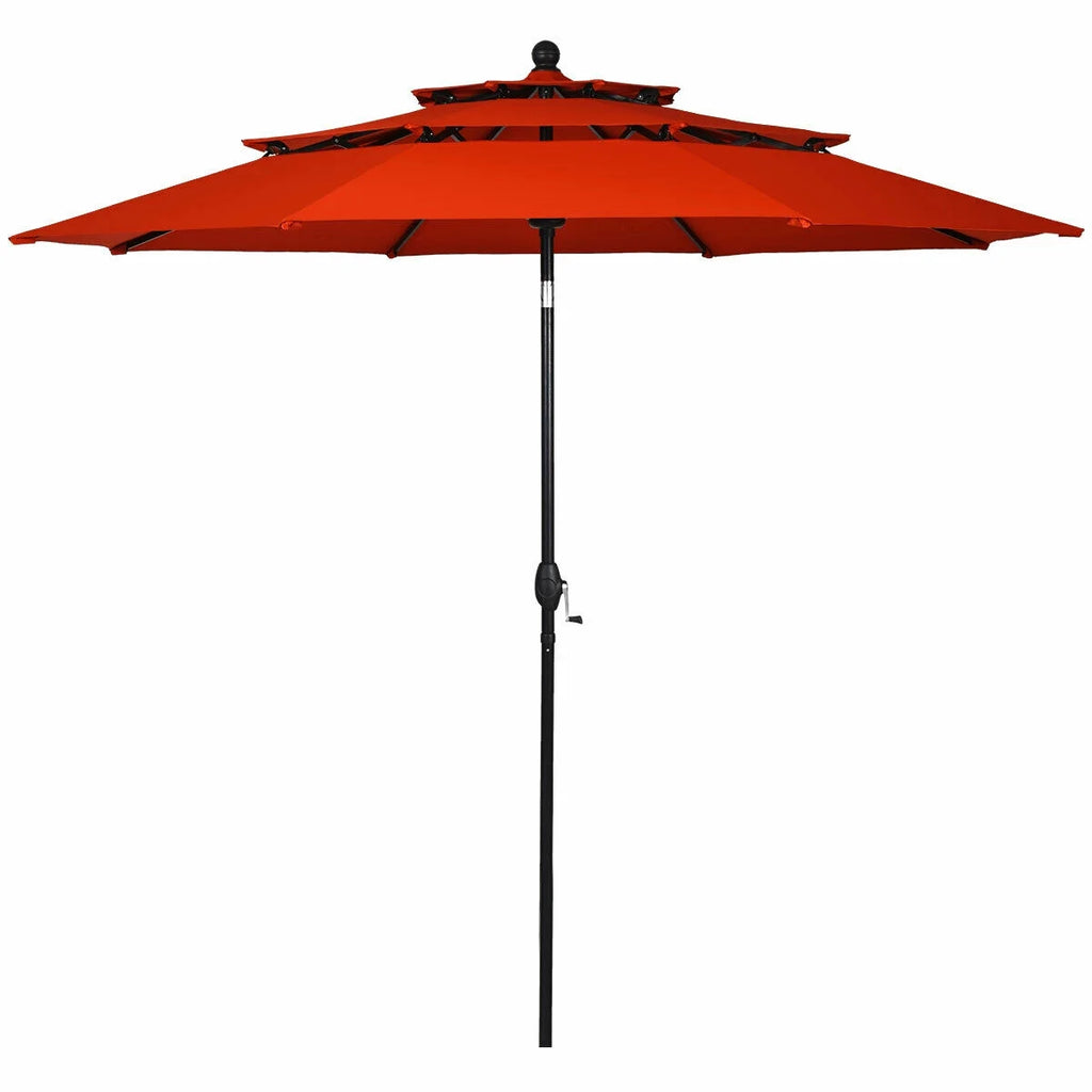 10Ft 3 Tier Patio Market Umbrella Aluminum Sunshade Shelter Double Vented Orange - Puck's
