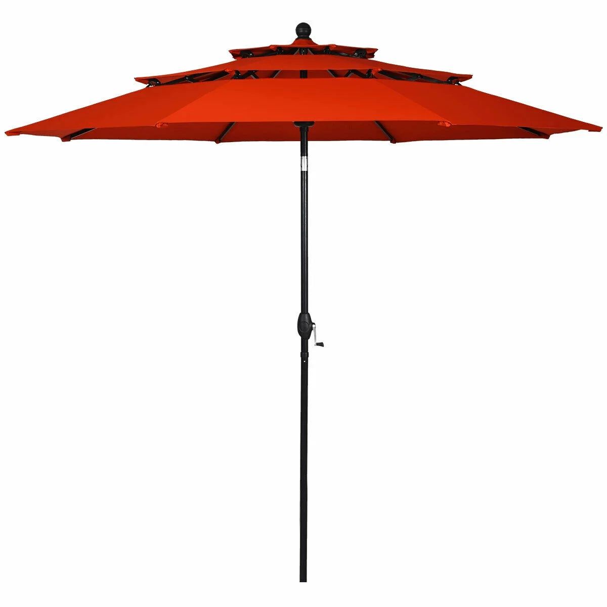 10Ft 3 Tier Patio Market Umbrella Aluminum Sunshade Shelter Double Vented Orange - Puck's