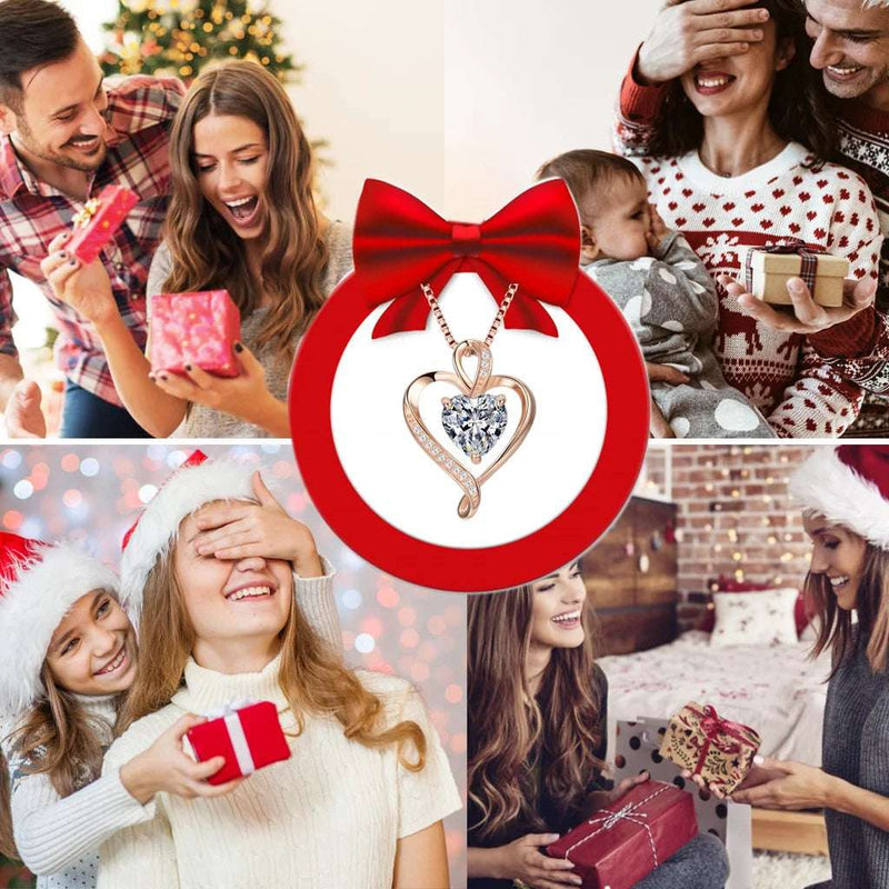 Heart Necklaces for Women 925 Sterling Silver Pendant Necklace Rose Gold White Gold/14K Gold Plated Love Necklace for Her Girlfriend Wife Valentines Day Birthday Women Jewelry Gifts 18"+2" - Puck's