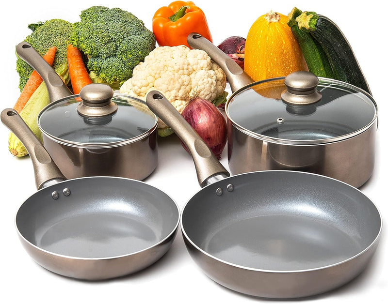6 Piece Nonstick Cookware Set, Pots and Pans Set Non Stick with Glass Lid, Induction Cookware, Stay-Cool Handles, PTFE/PFOA (6 Pcs Dark Grey) - Puck's