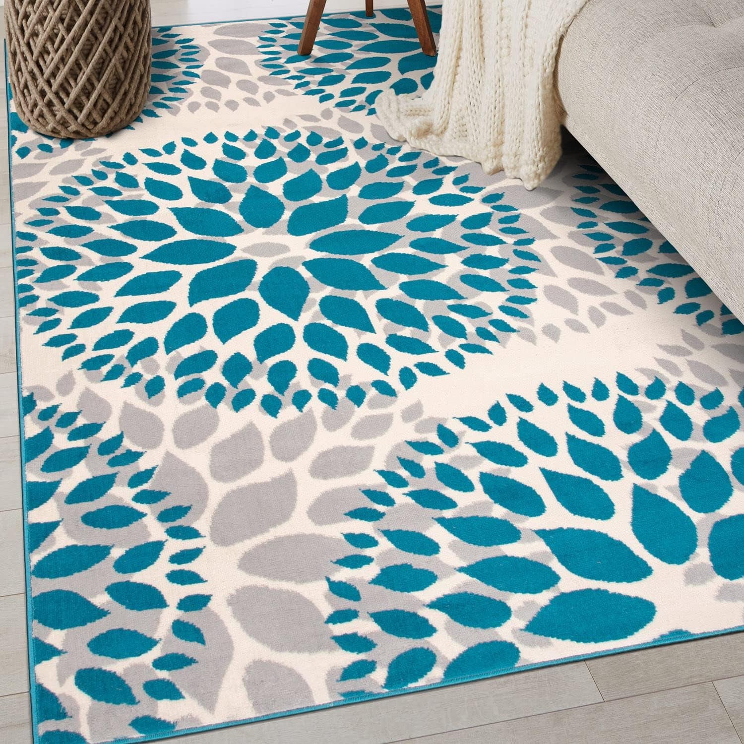 Modern Floral Circles Design for Living Room,Bedroom,Home Office,Kitchen Non Shedding Area Rug 3'1" X 5' Blue - Puck's