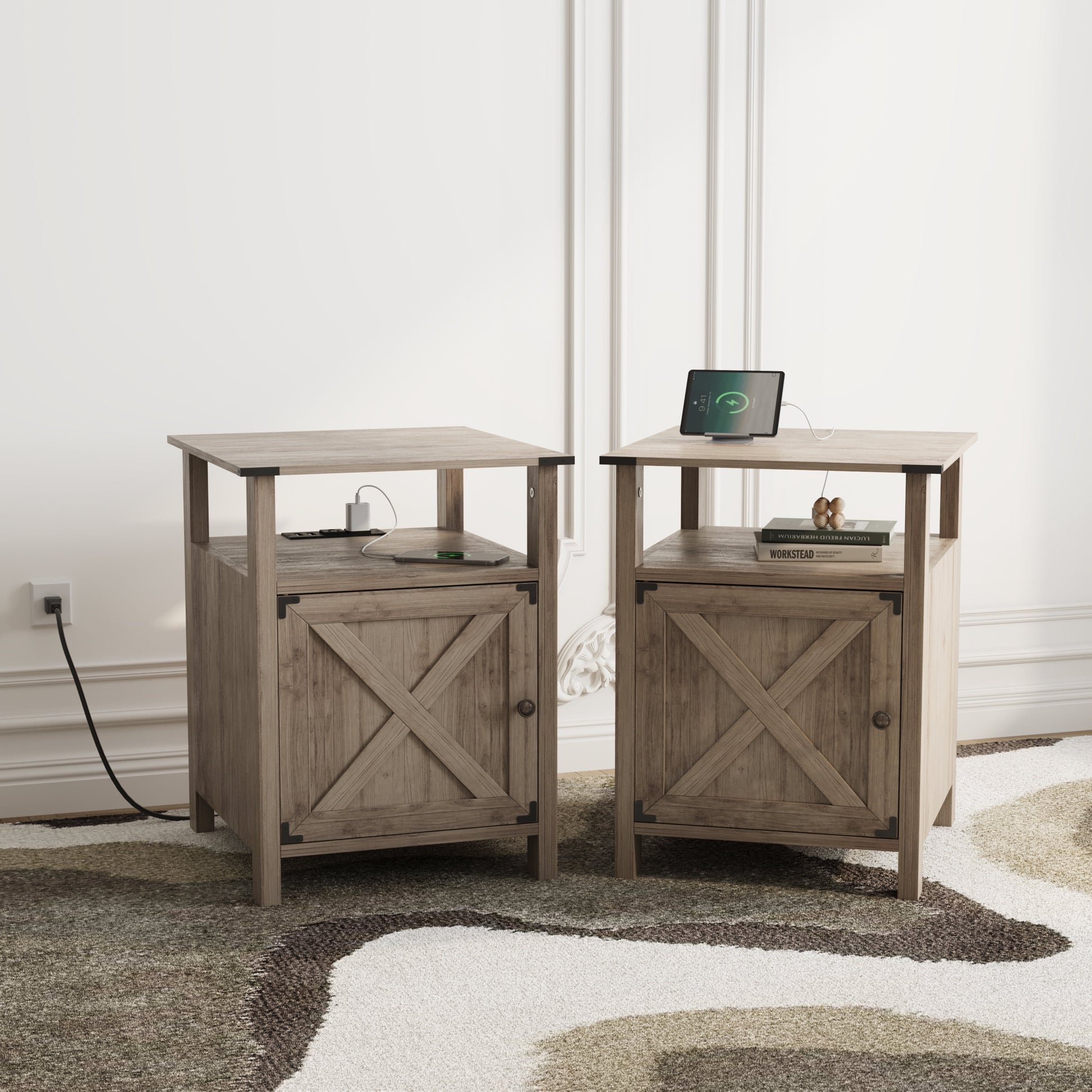 Nightstand for Bedroom Set of 2,Farmhouse Nightstand Bedside Table for Bedroom Furniture,Light Brown - Puck's