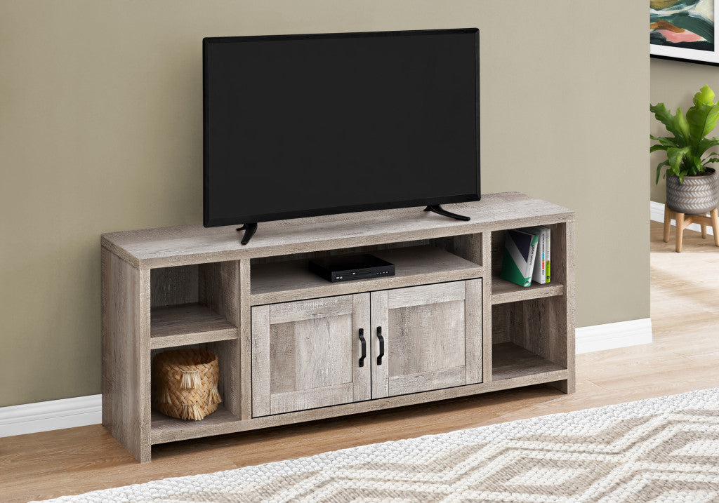 59" Taupe Distressed Wood Enclosed and Open Storage TV Stand-2
