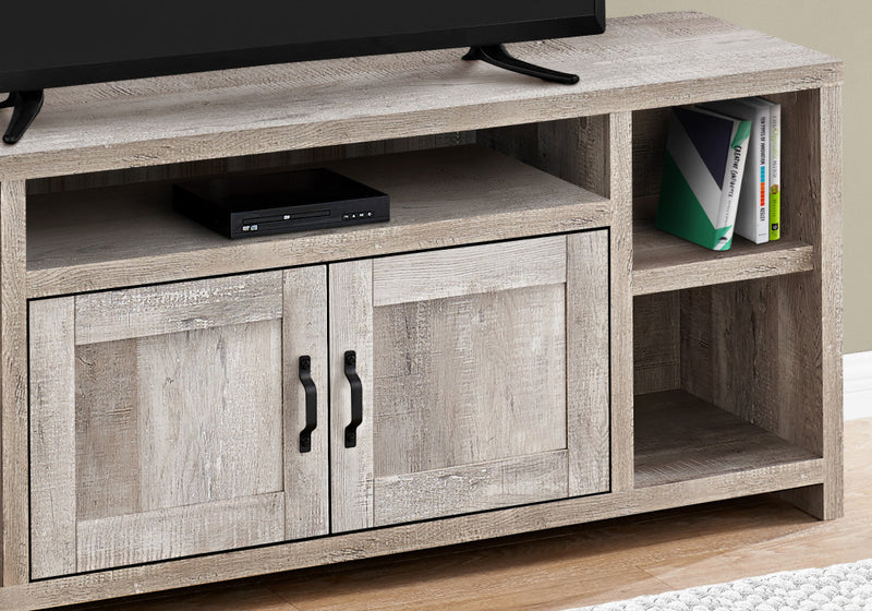 59" Taupe Distressed Wood Enclosed and Open Storage TV Stand-3