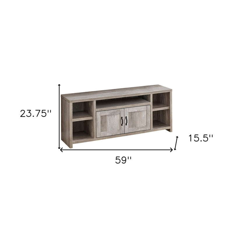 59" Taupe Distressed Wood Enclosed and Open Storage TV Stand-4