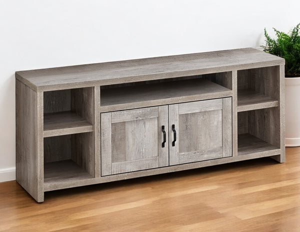 59" Taupe Distressed Wood Enclosed and Open Storage TV Stand-0