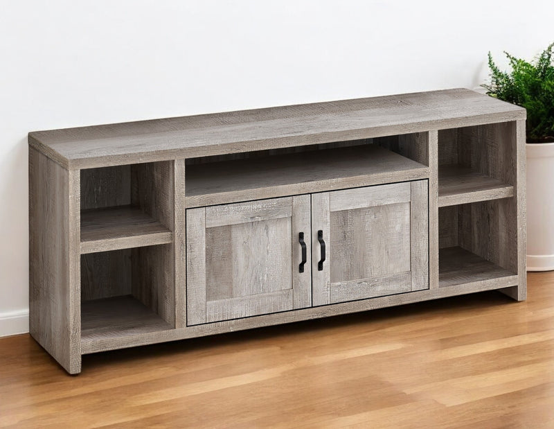 59" Taupe Distressed Wood Enclosed and Open Storage TV Stand-0