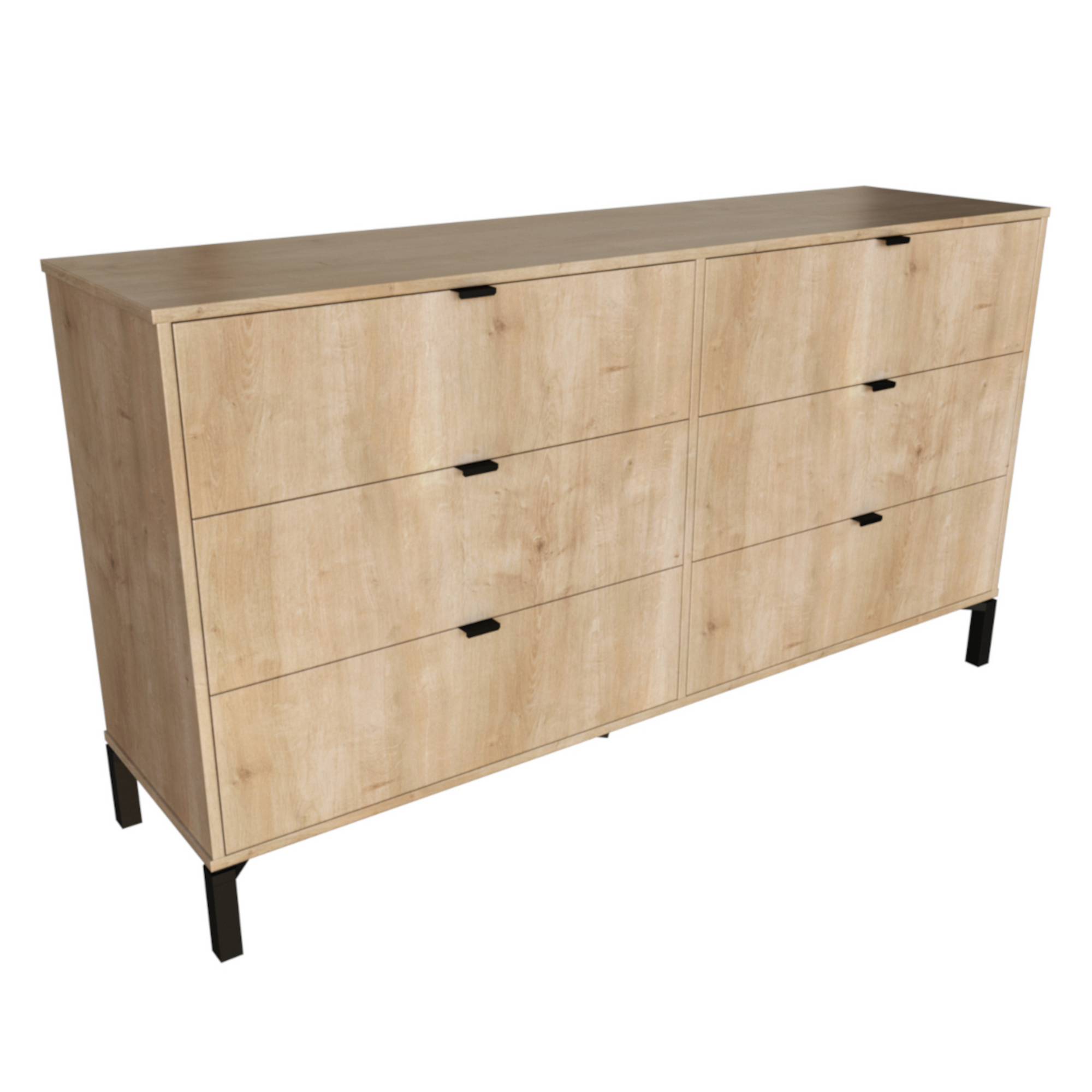 59" Light Natural Manufactured Wood with Black Six Drawer Double Dresser-3