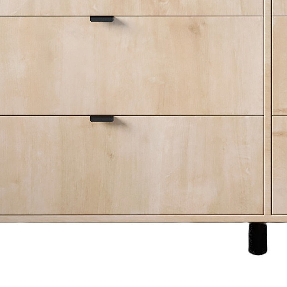 59" Light Natural Manufactured Wood with Black Six Drawer Double Dresser-4