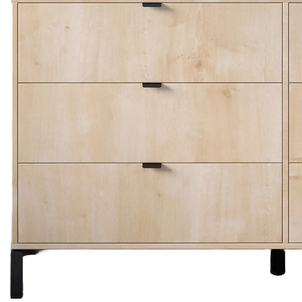 59" Light Natural Manufactured Wood with Black Six Drawer Double Dresser-5