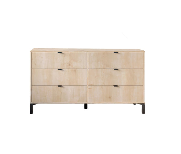 59" Light Natural Manufactured Wood with Black Six Drawer Double Dresser-0