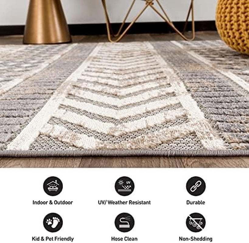 Distressed Geometric Indoor/Outdoor Runner Rug 2' X 7' Beige - Puck's