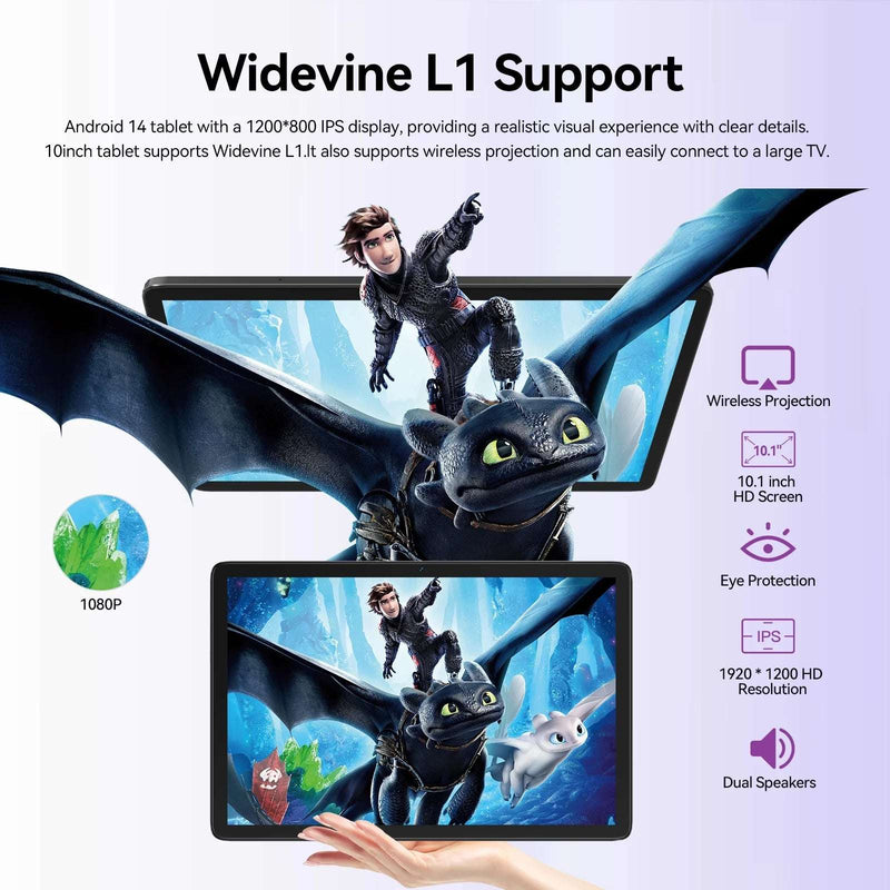 Tablet 10Inch Tablet,Android 14 Tablet,64Gb ROM 8GB Ram,Wifi 6,Octa-Core 5G Wifi,Widevine L1,Wireless Projection,Bluetooth,Dual Camera,7000Mah Battery,Hd Screen,2024 Newest Tablet with Keyboard,Black - Puck's