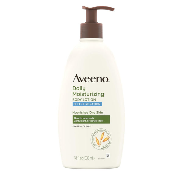 Sheer Hydration Daily Moisturizing Fragrance-Free Lotion with Nourishing Prebiotic Oat, Fast-Absorbing Body Moisturizer for Dry Skin with Lightweight, Breathable Feel, 18 Fl. Oz - Puck's
