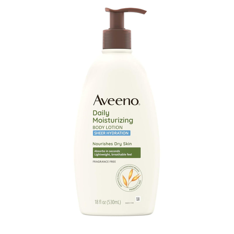 Sheer Hydration Daily Moisturizing Fragrance-Free Lotion with Nourishing Prebiotic Oat, Fast-Absorbing Body Moisturizer for Dry Skin with Lightweight, Breathable Feel, 18 Fl. Oz - Puck's