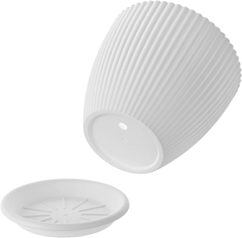 Plastic Planter Pots for Plants, 5 Pack 6 Inch Flower Pots with Drainage Holes and Saucers, Modern Stylish Indoor Outdoor Garden Pots for All Houseplants, Succulent, Home & Office Décor, White - Puck's