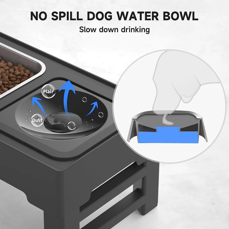 2-In-1 Elevated Dog Bowls 4 Height Adjustable Raised Dog Bowls No Spill Dog Water Bowl & Stainless Steel Dog Food Bowl Stand - Puck's