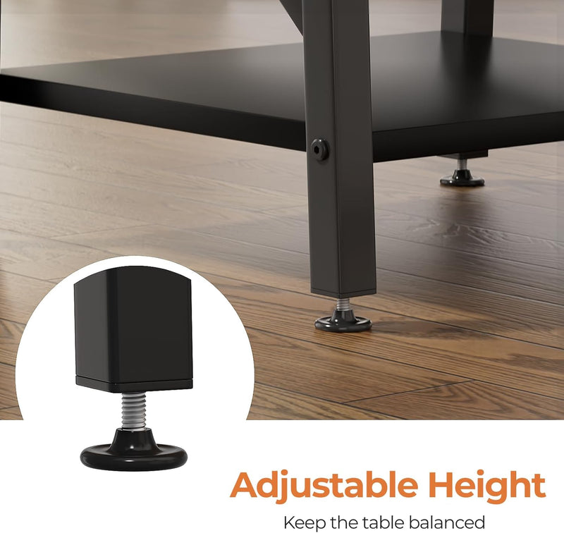 End Table 24 Inch for Living Room, Large Square Side Tables with X-Frame, Tall Industrial Bedside Nightstand with 2-Tier Storage, Black - Puck's