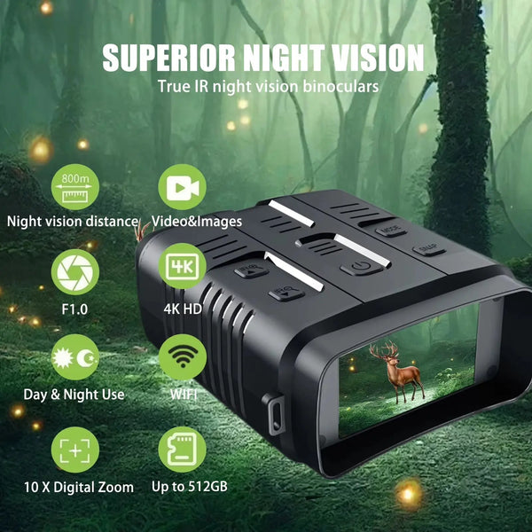 4K Night Vision Binocular Device 10X Digital Zoom Full Dark 800M Infrared Wifi Telescope for Hunting Camping Video Record - Puck's