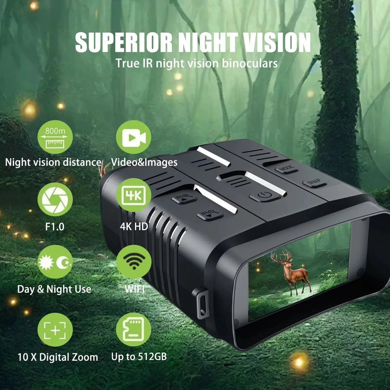 4K Night Vision Binocular Device 10X Digital Zoom Full Dark 800M Infrared Wifi Telescope for Hunting Camping Video Record - Puck's