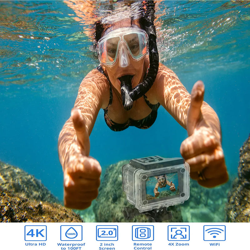 4K  Waterproof All Digital UHD WiFi Camera + RF Remote And Accessories - Puck's