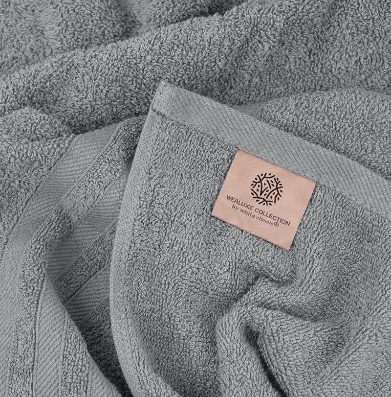 12 Pcs Bath Towel Set for Bathroom Wealuxe Collection 100% Cotton Light Gray - Puck's
