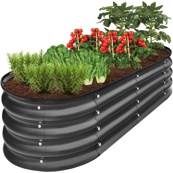 4X2X1Ft Outdoor Raised Metal Oval Garden Bed, Planter Box for Vegetables, Flowers - Charcoal - Puck's