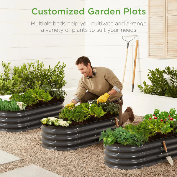 4X2X1Ft Outdoor Raised Metal Oval Garden Bed, Planter Box for Vegetables, Flowers - Charcoal - Puck's