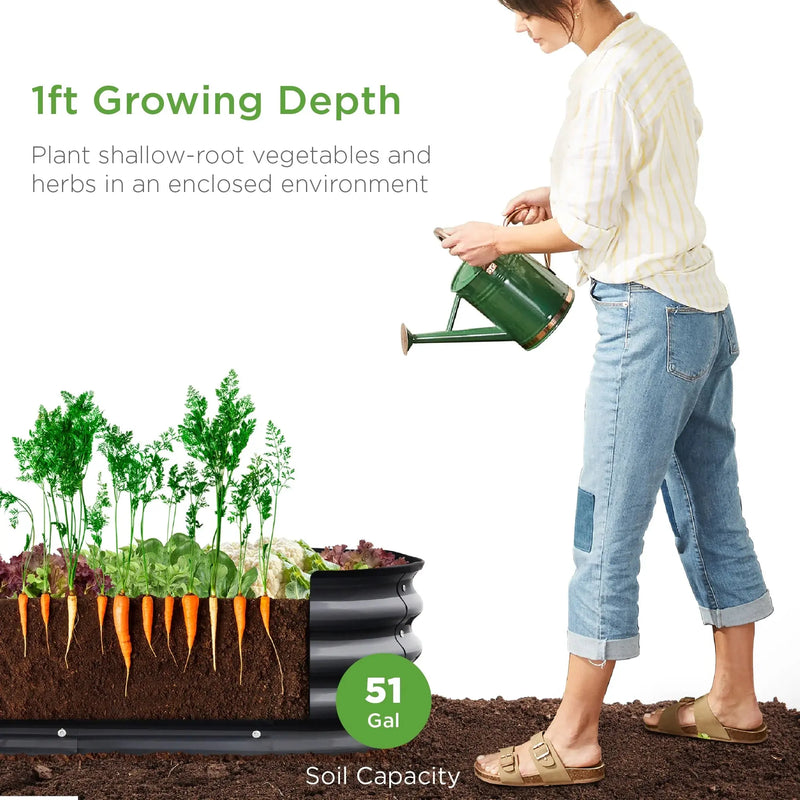 4X2X1Ft Outdoor Raised Metal Oval Garden Bed, Planter Box for Vegetables, Flowers - Charcoal - Puck's