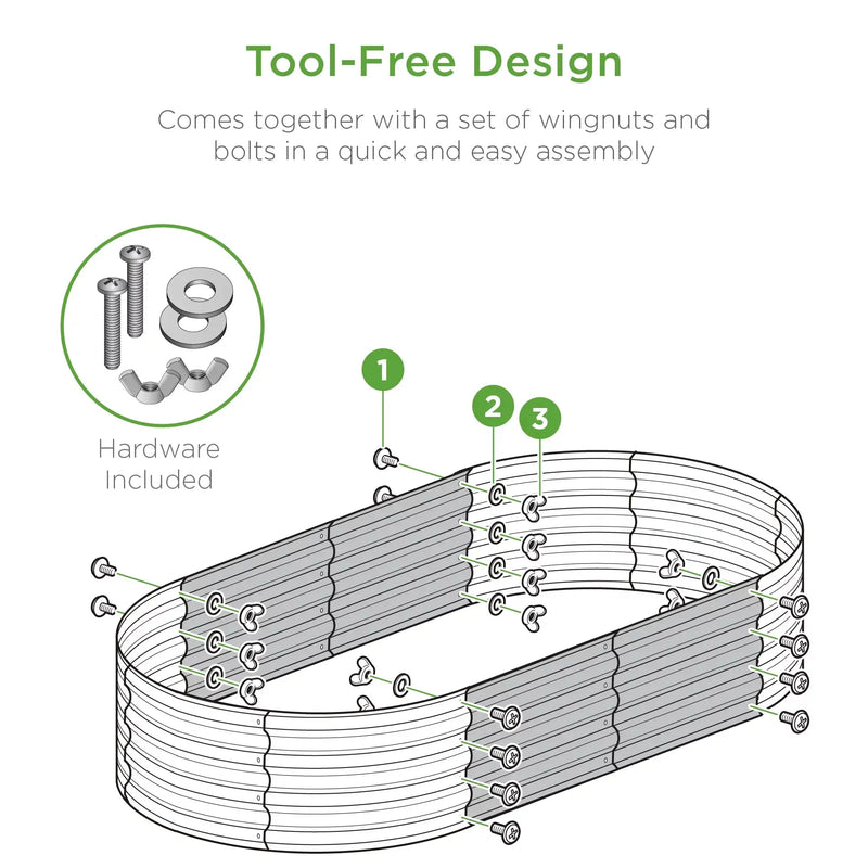 4X2X1Ft Outdoor Raised Metal Oval Garden Bed, Planter Box for Vegetables, Flowers - Charcoal - Puck's