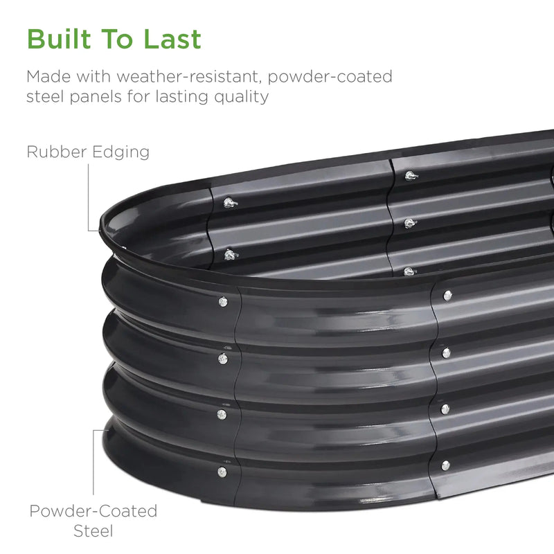 4X2X1Ft Outdoor Raised Metal Oval Garden Bed, Planter Box for Vegetables, Flowers - Charcoal - Puck's